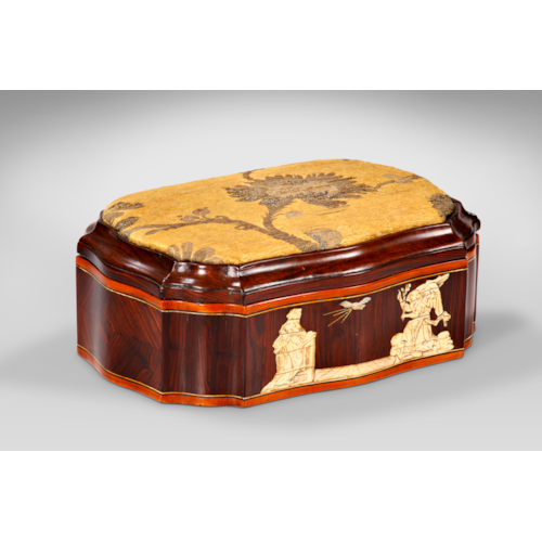 A North Italian Ivory, mother of pearl, brass, boxwood, ebony and Kingwood marquetry box.